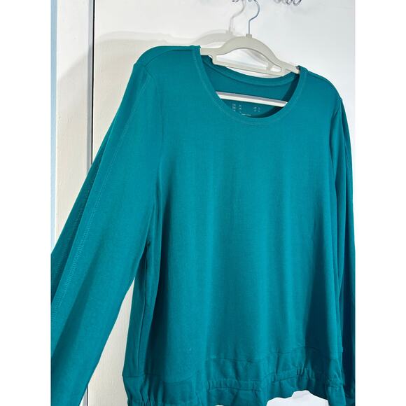 Anybody Blouses Lot of 2 Green & Taupe Crepe Stretch Knit Ruffled Hem Officecore - Picture 4 of 14